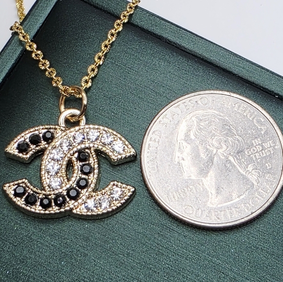 CHANEL Black & White Double C Pendant Necklace – S925 Gold Over Sterling Silver - Picture 4 of 4